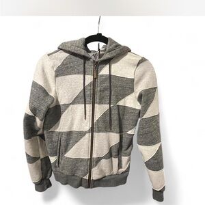 L.A.M.B. Gray and Cream Geometric Zip-Up Sweater